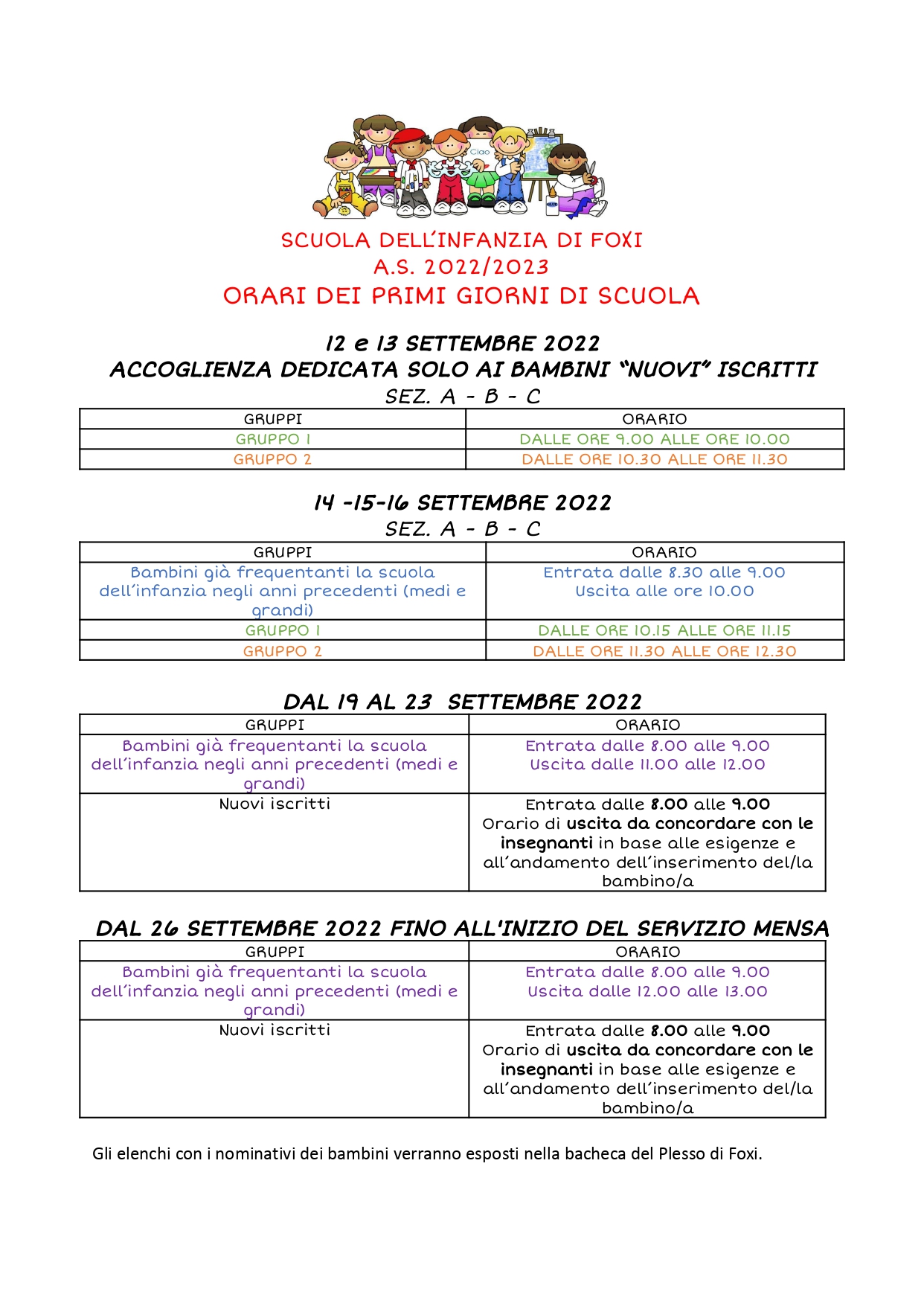 orario accoglienza 2022 2023 infanzia Foxi